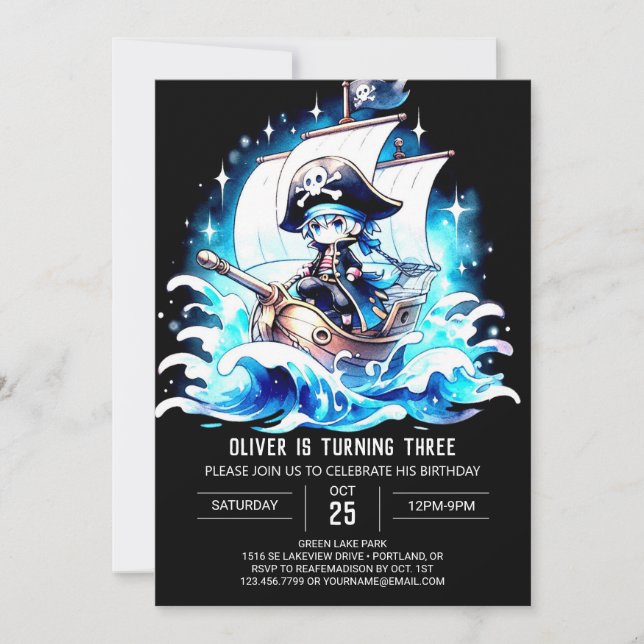 Printable Whimsy Pirate Birthday Invitation (Front)