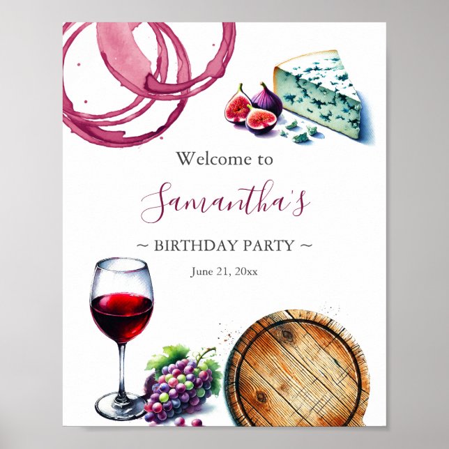 Printable Wine Theme Birthday Welcome Signs (Front)