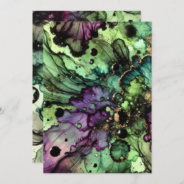 Printable Witch’s Brew Halloween Alcohol Ink Invitation (Front/Back)