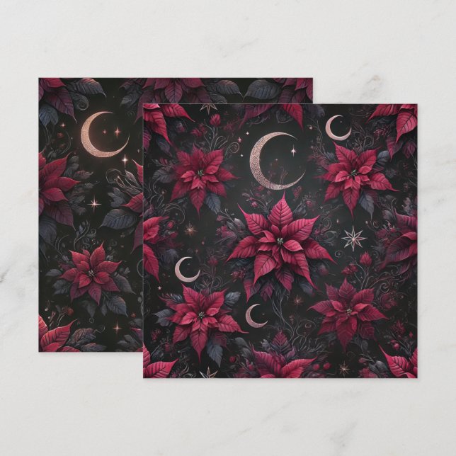 Printable Witchy Dark Moon Poinsettia Scrapbook Invitation (Front/Back)