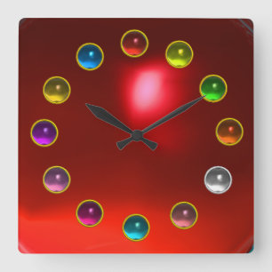 PRINTED 3D COLORFUL GEMSTONES SQUARE WALL CLOCK