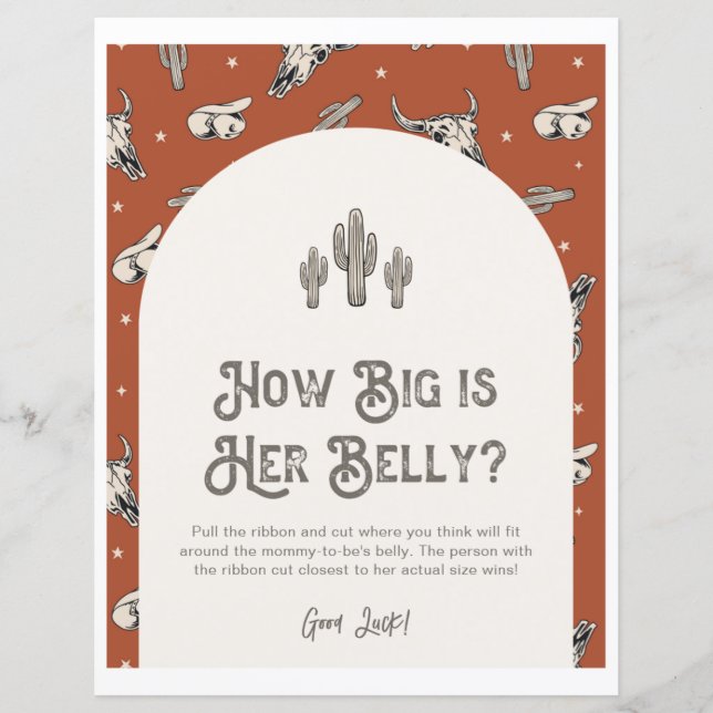 Printed 8x10 Western How Big is Her Belly Sign (Front)