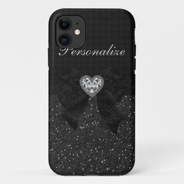 Printed Black Glitter, Diamond Heart & Bow Case-Mate iPhone Case (Back)