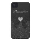Printed Black Glitter, Diamond Heart & Bow