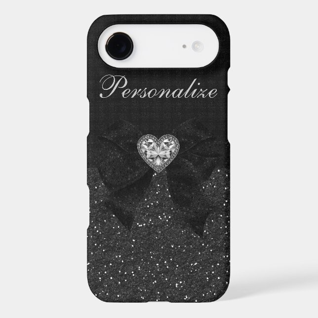 Printed Black Glitter, Diamond Heart & Bow Case-Mate iPhone Case (Back)
