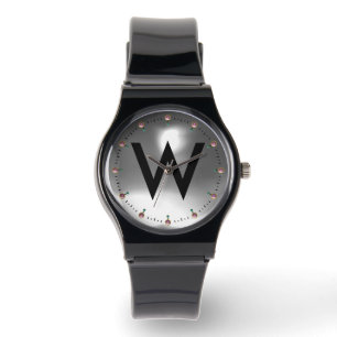 PRINTED BLACK WHITE GEMSTONE MONOGRAM WATCH