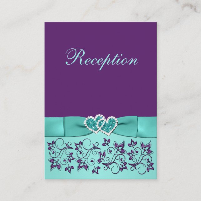PRINTED BOW Aqua, Purple Reception Enclosure Card (Front)