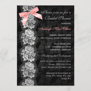 PRINTED BOW Black Floral Lace Bridal Shower Invite