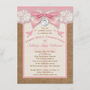 PRINTED BOW & CHARM First Holy Communion Invite