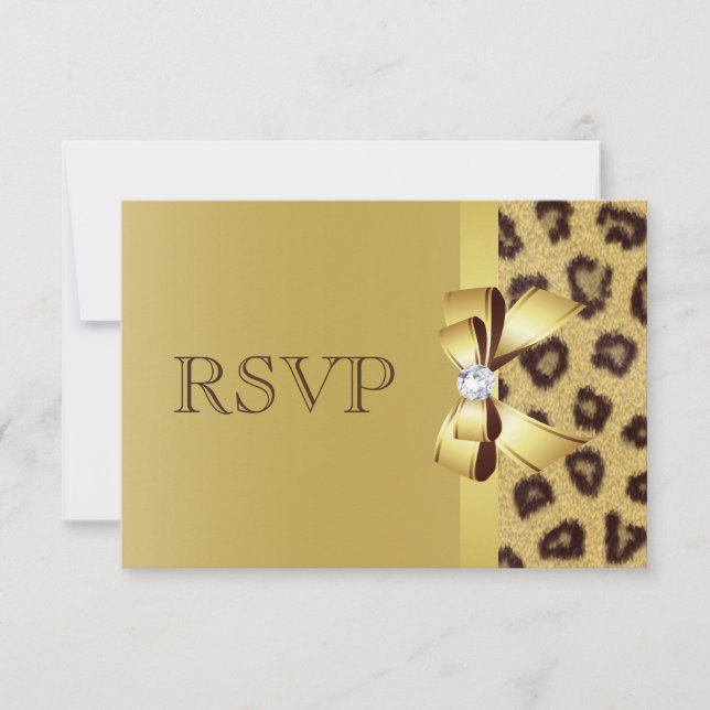Printed Bow, Diamond & Leopard Print RSVP Card (Front)