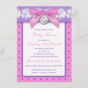 PRINTED BOW Floral Lace Baby Shower Invite
