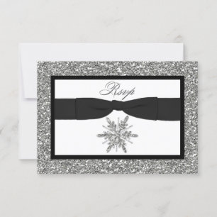 PRINTED BOW Glitter LOOK Snowflake  Rsvp Card