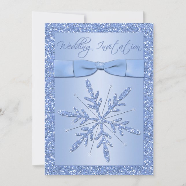 PRINTED BOW Ice Blue Snowflakes Wedding Invite (Front)