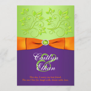 PRINTED BOW Purple Orange Green Wedding Invitation