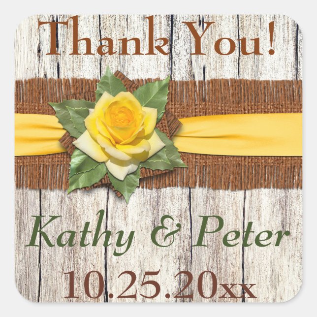 PRINTED Burlap/Ribbon/Rose Thank You 1.5" Sticker (Front)