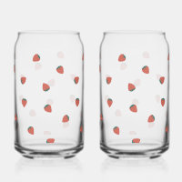 Printed Can Glass strawberry pattern, Set of 2