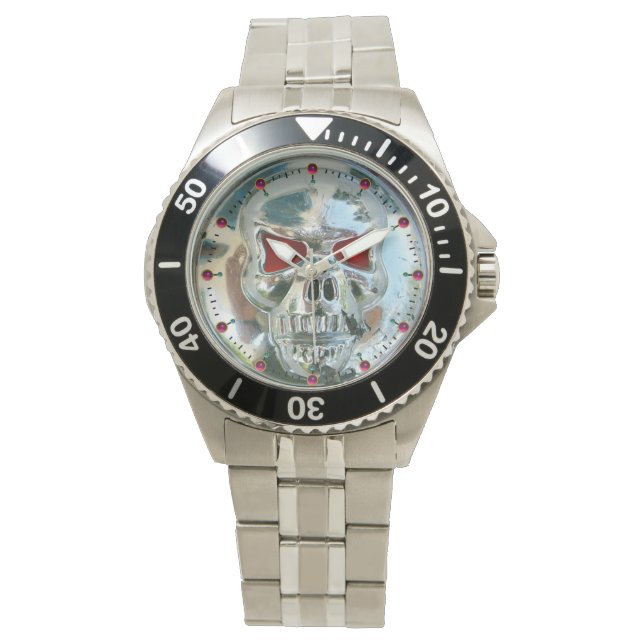 PRINTED CHROME SKULL Red  Ruby Gems Watch (Front)