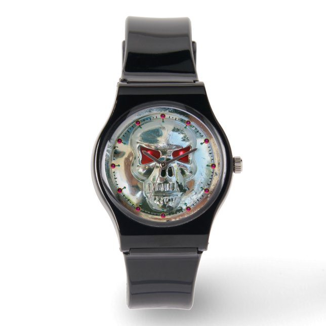 PRINTED CHROME SKULL Red  Ruby Gems Watch (Front)