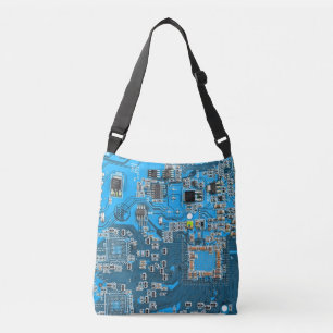Printed Circuit Assembly PCB Blue Circuit Board Crossbody Bag