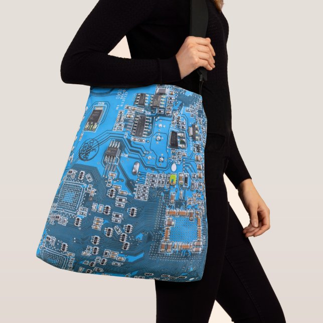 Printed Circuit Assembly PCB Blue Circuit Board Crossbody Bag (Close Up)
