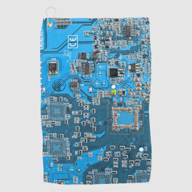 Printed Circuit Assembly PCB Blue Circuit Board Golf Towel (Front)