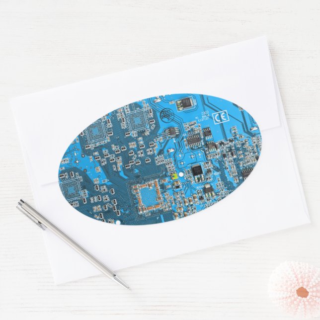 Printed Circuit Assembly PCB Blue Circuit Board Oval Sticker (Envelope)