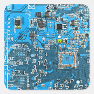 Printed Circuit Assembly PCB Blue Circuit Board Square Sticker
