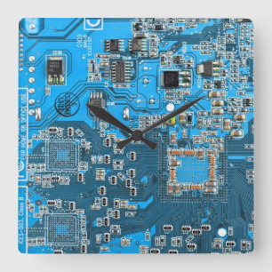 Printed Circuit Assembly PCB Blue Circuit Board Square Wall Clock