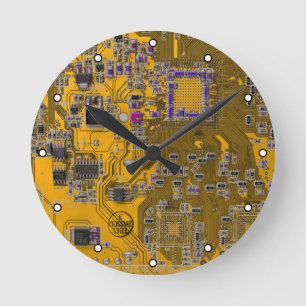 Printed Circuit Assembly PCB Circuit Board Orange Round Clock