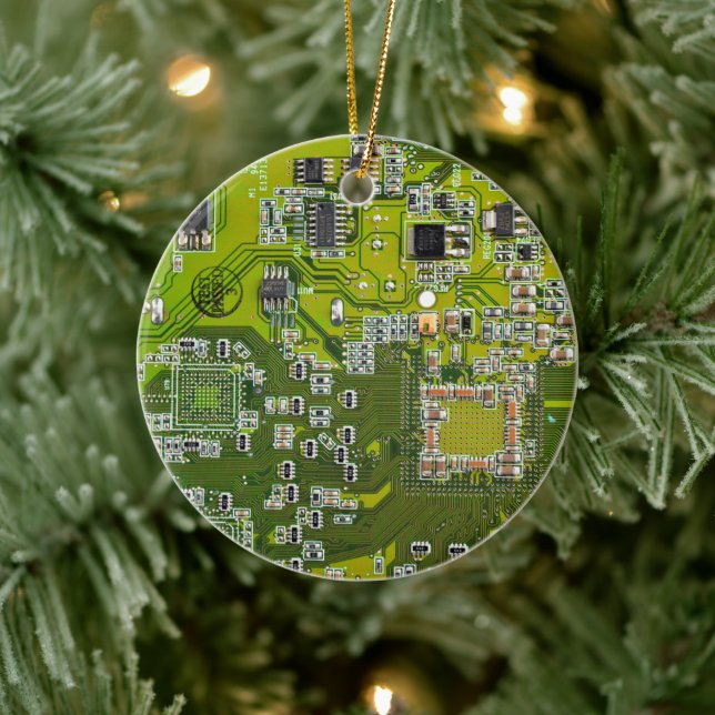 Printed Circuit Assembly PCB Green Circuit Board 2 Ceramic Ornament (Tree)
