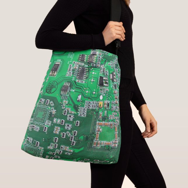 Printed Circuit Assembly PCB Green Circuit Board Crossbody Bag (Close Up)