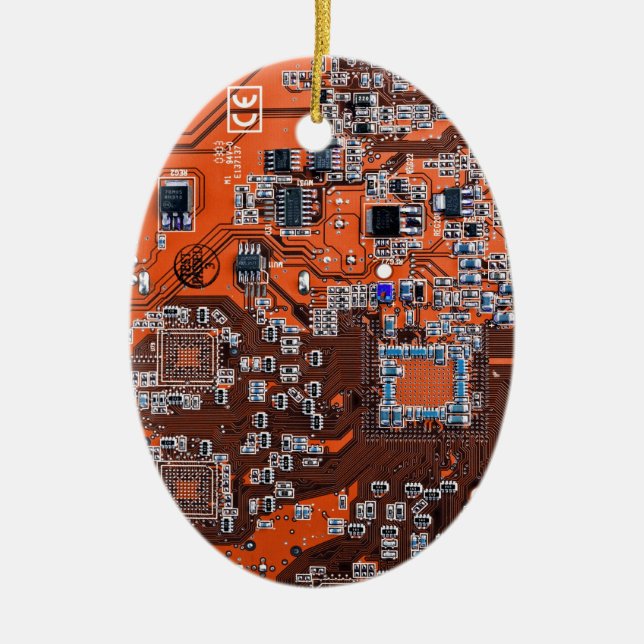 Printed Circuit Assembly PCB Orange Circuit Board Ceramic Ornament (Front)