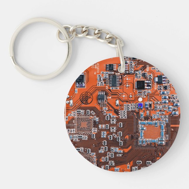 Printed Circuit Assembly PCB Orange Circuit Board Key Ring (Front)