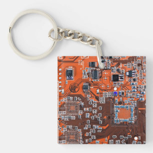 Printed Circuit Assembly PCB Orange Circuit Board Key Ring