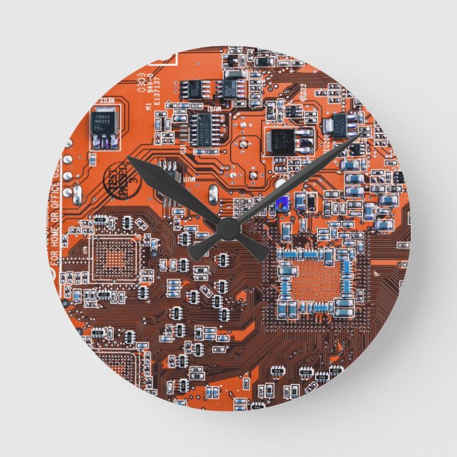Printed Circuit Assembly PCB Orange Circuit Board Round Clock (Front)