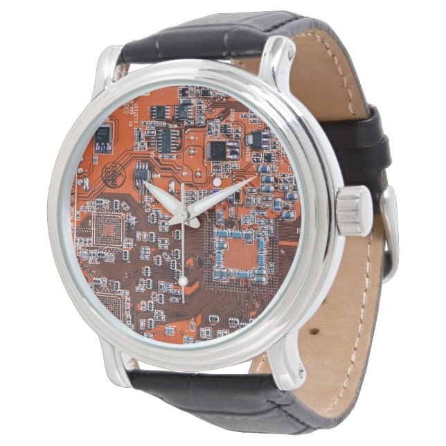 Printed Circuit Assembly PCB Orange Circuit Board Watch (Angled)