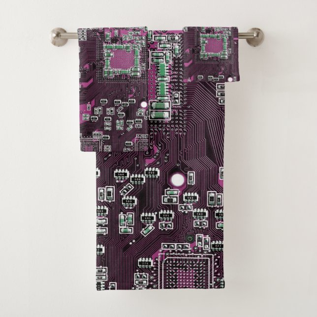 Printed Circuit Assembly PCB Purple Circuit Board Bath Towel Set (Insitu)