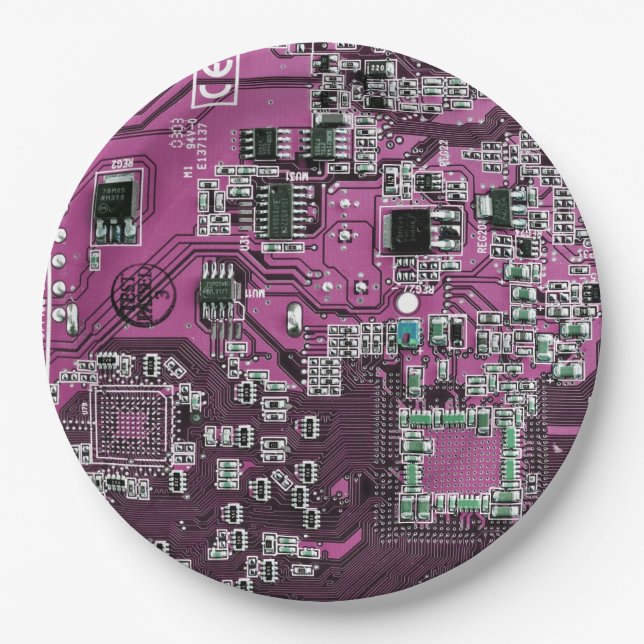 Printed Circuit Assembly PCB Purple Circuit Board Paper Plate (Front)