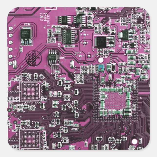 Printed Circuit Assembly PCB Purple Circuit Board Square Sticker (Front)