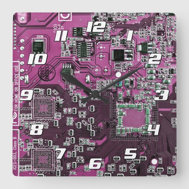 Printed Circuit Assembly PCB Purple Circuit Board Square Wall Clock (Front)