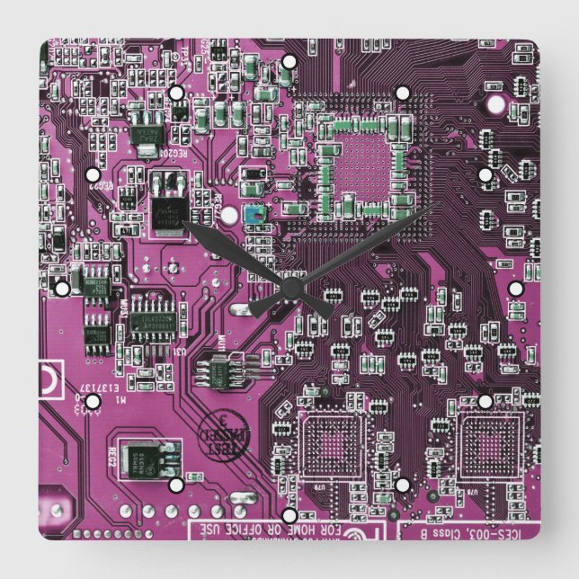 Printed Circuit Assembly PCB Purple Circuit Board Square Wall Clock (Front)