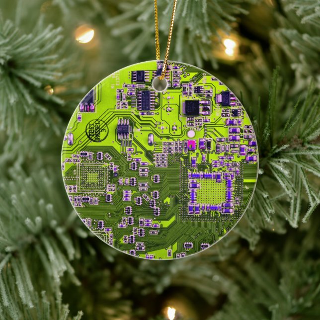 Printed Circuit Assembly PCB Yellow Circuit Board Ceramic Ornament (Tree)