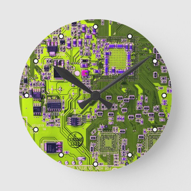 Printed Circuit Assembly PCB Yellow Circuit Board Round Clock (Front)