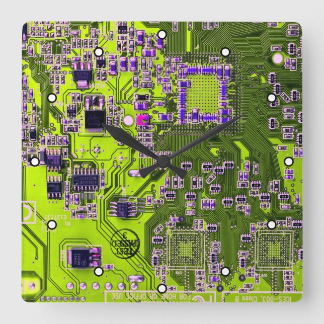Printed Circuit Assembly PCB Yellow Circuit Board Square Wall Clock (Front)