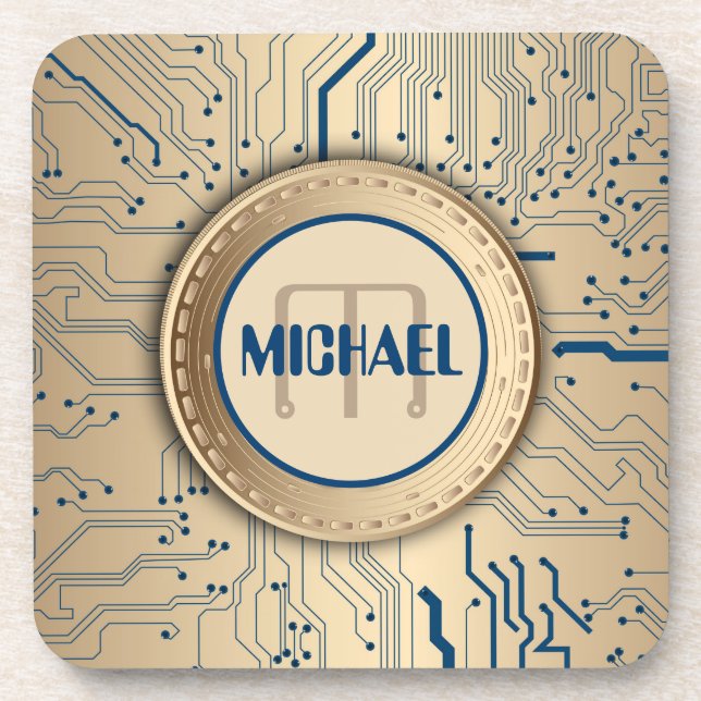 Printed Circuit Board Electronics Copper Monogram Coaster (Front)