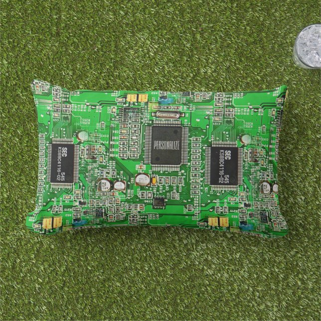 Printed Circuit Board Green PCB Add Your Name Geek Lumbar Cushion (Grass)