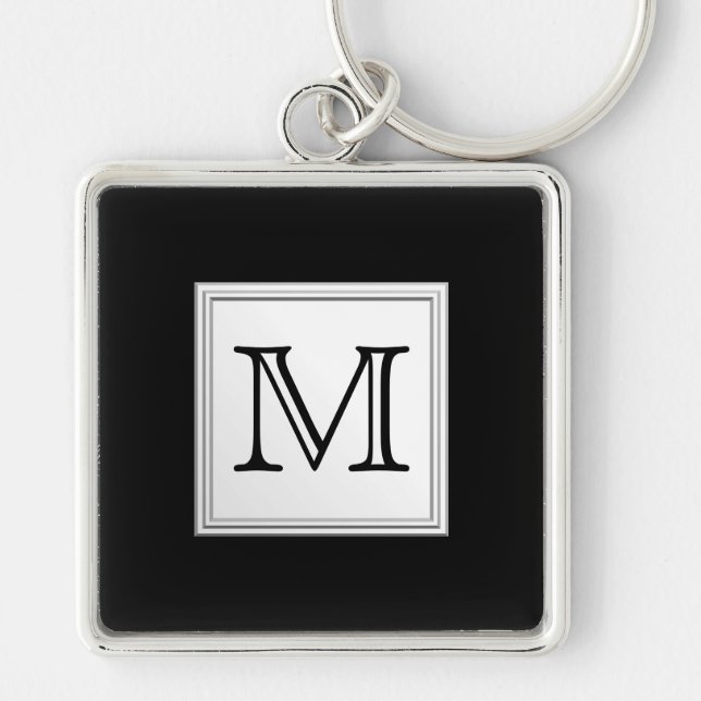 Printed Custom Monogram. Black and Pale Grey. Key Ring (Front)