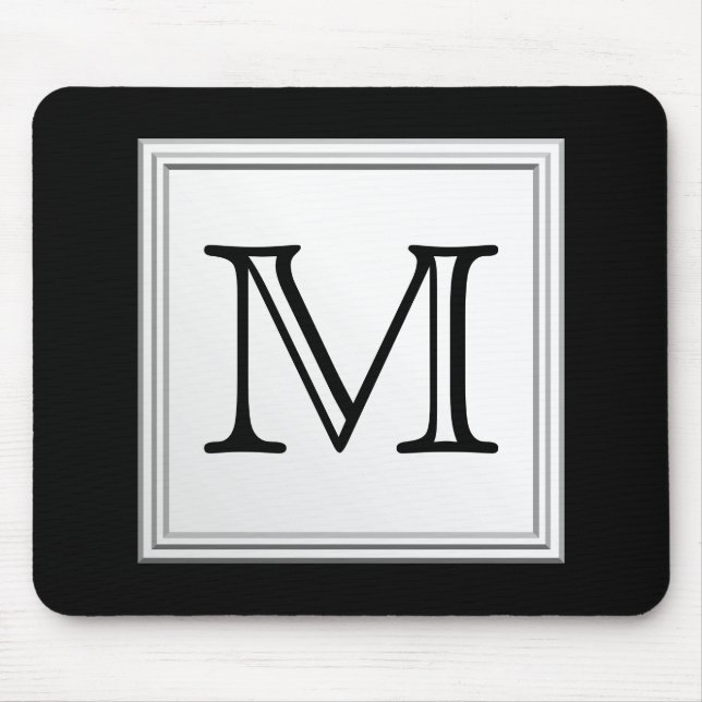 Printed Custom Monogram. Black and Pale Grey. Mouse Pad (Front)