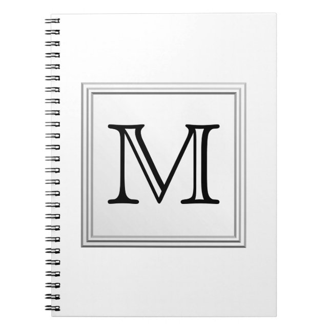 Printed Custom Monogram. Black and White. Notebook (Front)