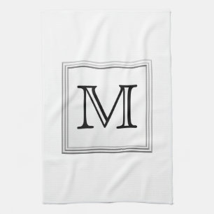 Printed Custom Monogram. Black and White. Tea Towel
